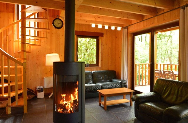 Comfortable modern chalet with wood finish.