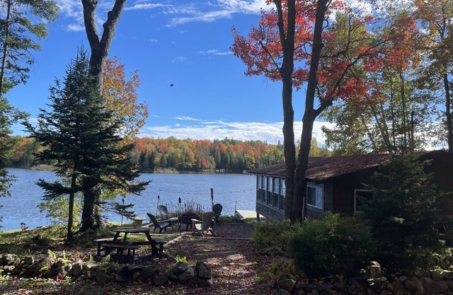 Cozy Adirondack cabin with private dock and kayaks, feet from Adirondack Lake