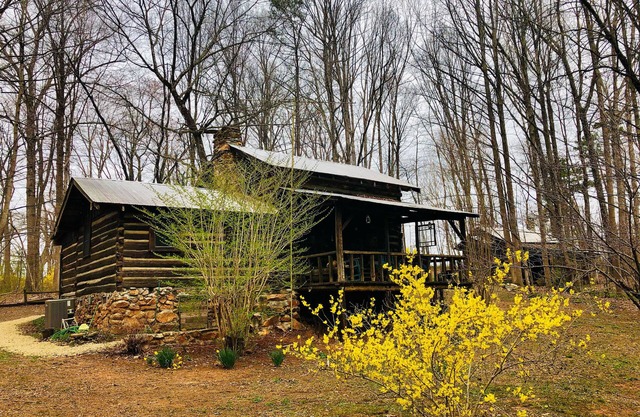 Creek front family friendly rustic log cabin in the heart of NC wine country
