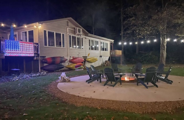 Creekfront getaway with hot tub and fire pit.
