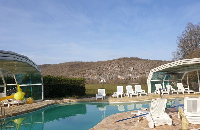 Domaine de Pech Marjac - large indoor swimming pool in the middle of the park