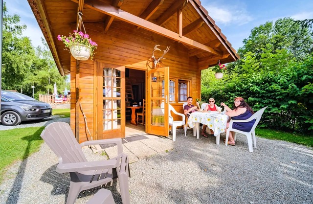 Flower Camping du Lac de la Seigneurie * - Chalet CONFORT Alpina 28 m2 (1 bedroom + 1 mezzanine bedroom) + wooden stove(032a) 4 persons