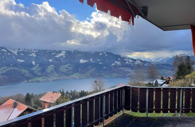 Golden view of the lake and Mountains