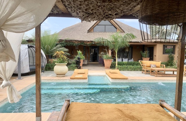 In an idyllic setting, refined interior, ethnic chic and industrial style