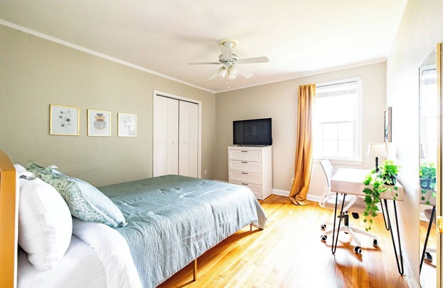 In-home fitness; Desk + TV in each bedroom
