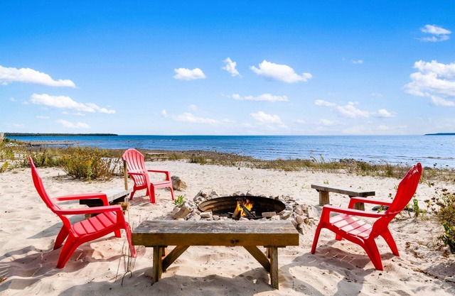 Lake Huron Beachfront Home~Mackinac Island Views!