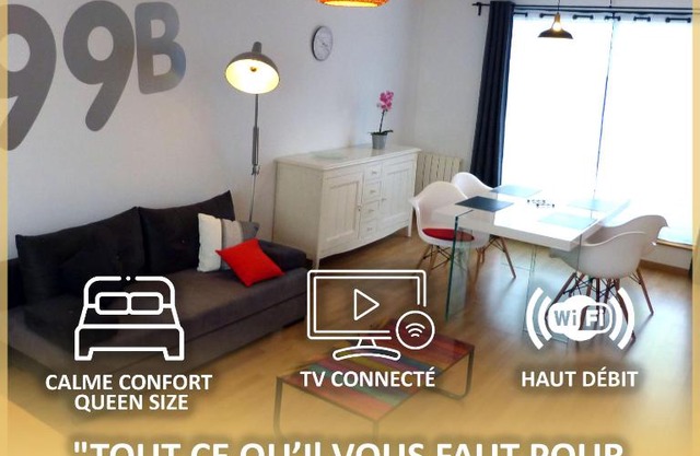 le 99B Modern apartment queen size bed connected TV