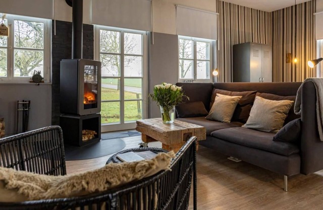 Loft design - heat cabin, fenced garden, fireplace