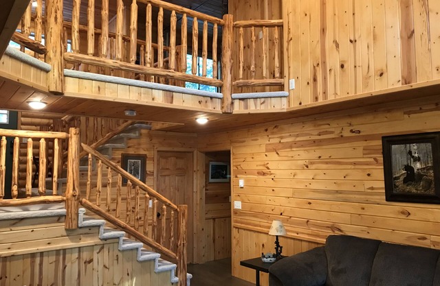 Log home nestled in tall pines near Norway Lake