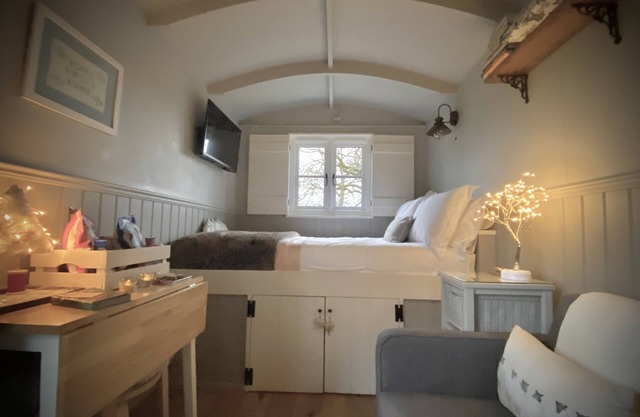 Luxurious shepherds hut with hot tub and pizza oven in the Scottish Trossachs