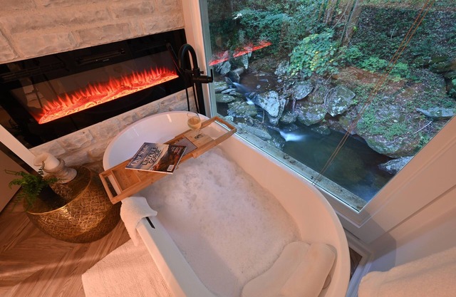 Luxury Creekside Retreat | Firepit, Hot Tub & Spa-Like Master w/waterfall view!