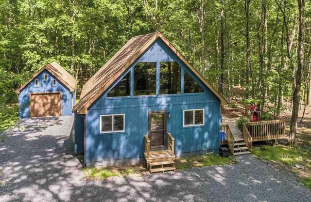 modern a-frame cabin with lake access & hot tub