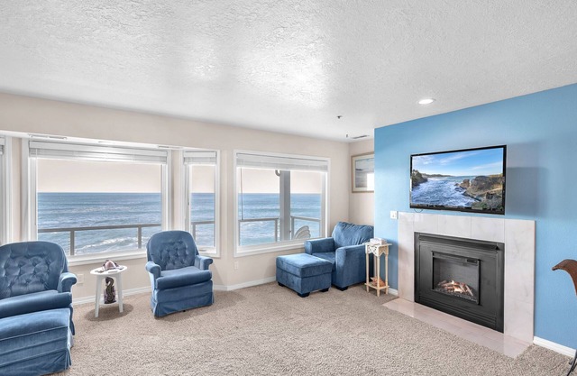 Perched above the rugged basalt cliffs of North Depoe Bay, ocean views