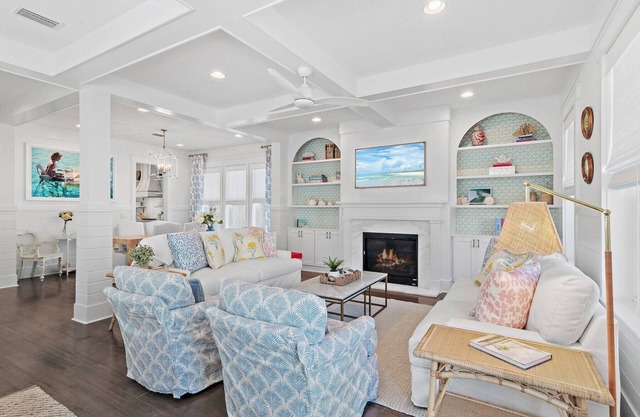 Periwinkle Shores Designer-Owned Coastal Retreat with Golf Cart, Bikes & Serene Pond Views