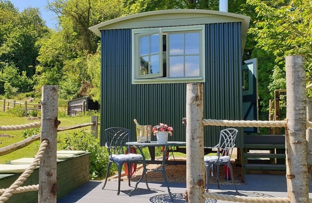 REALLY luxurious new shepherd's hut, overlooking our alpacas!