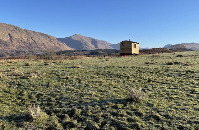 Romantic Shepherds Hut set above loch on highland farm