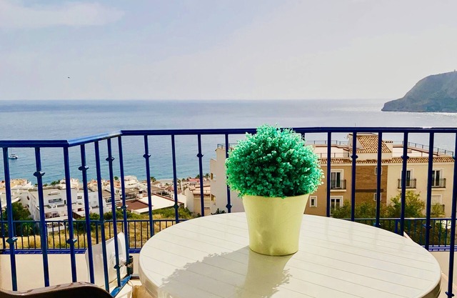 Sea view from this apartment with rooftop pool