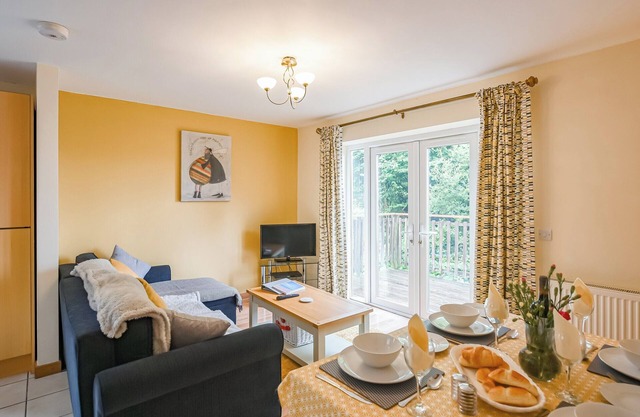 Tranquil lodge with sea views.