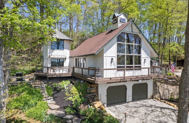 Unique and secluded A frame home on 31 acres with hot tub.