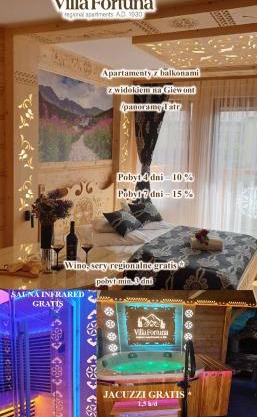 Villa Fortuna - Regionalne apartamenty & SPA - Sauna, Grill, Jacuzzi z widokiem na Tatry
