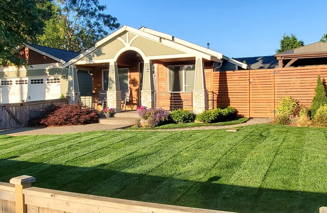 Vivid colorful craftsman with patio and fire pit