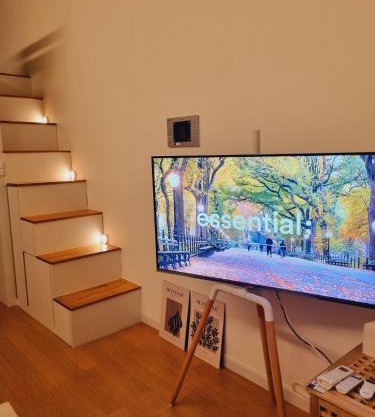 Yellow House - Duplex, Night view, White modern interior