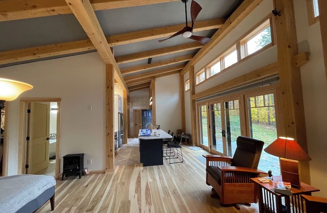 Beautiful new two-bedroom timberframe house on 7 acres in Ripton.