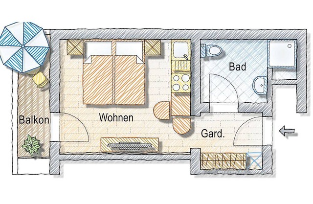 Cosy apartment for 2 guests with WIFI, TV, balcony and pets allowed